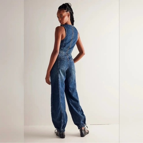 NWT We the Free x Free People Match Point Denim Jumpsuit S Slim Fit - Picture 5 of 14